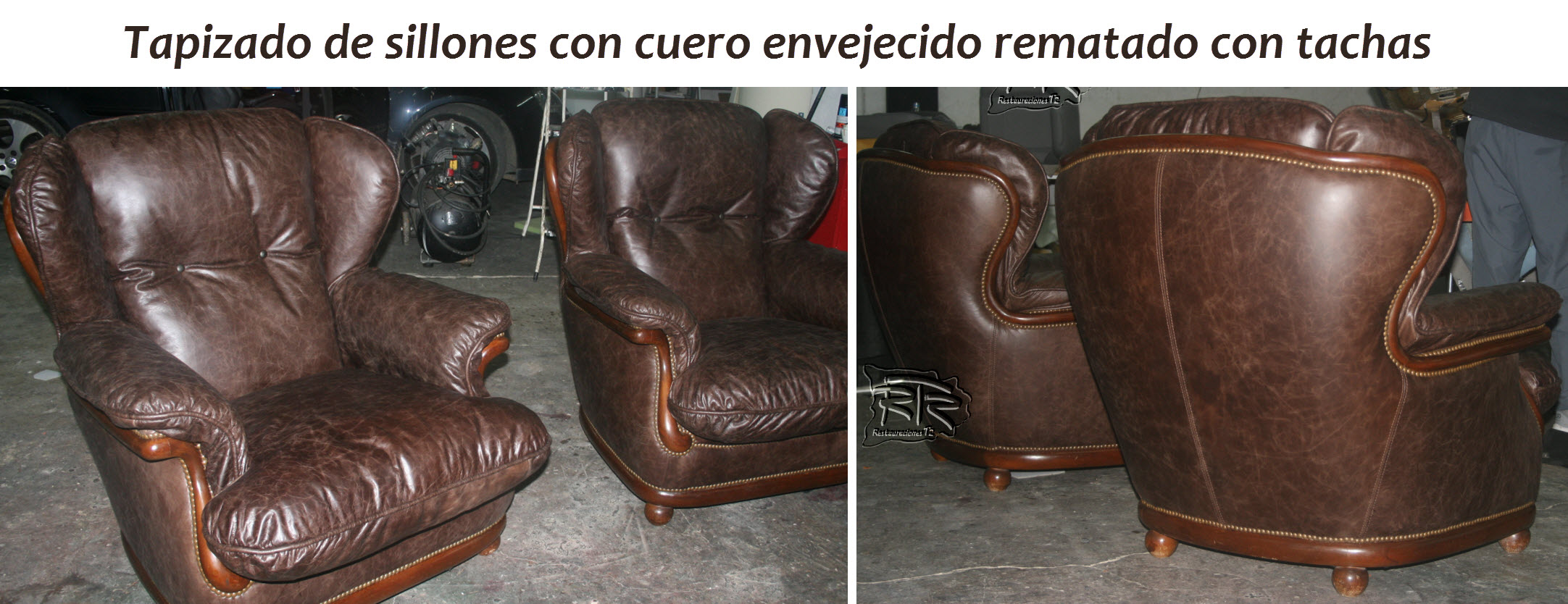 Sill&oacute;n tapizado con cuero envejecido